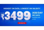 Reliance Jio Rs 3,499 Prepaid Packages Launched with 3GB Valities per Day and 365 days