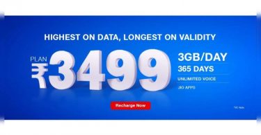 Reliance Jio Rs 3,499 Prepaid Packages Launched with 3GB Valities per Day and 365 days