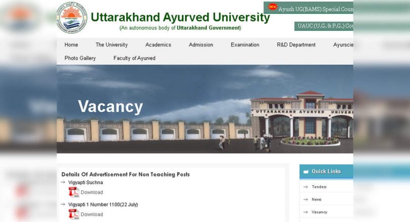 Uttarakhand Recruitment University Ayurved 2021: Valid Offline for Lab Technician 63, Maid & Other Posts