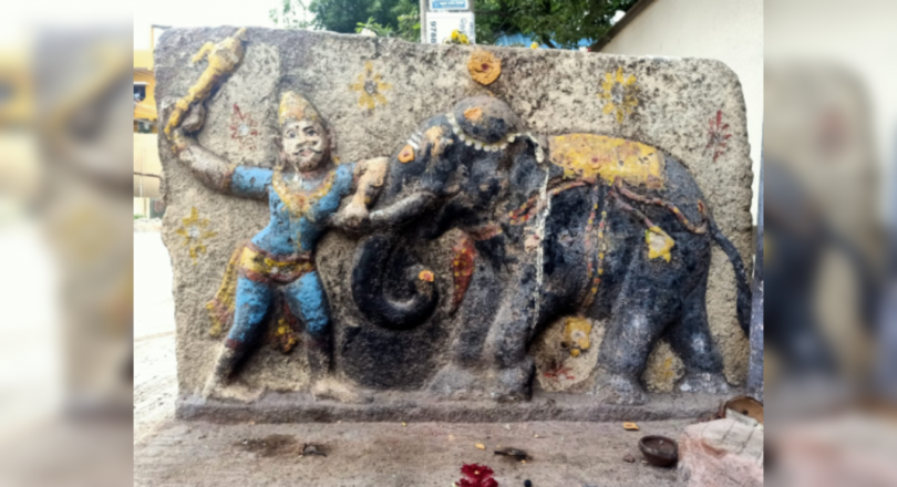 Memorial Stone describes the elephant taming mahout
