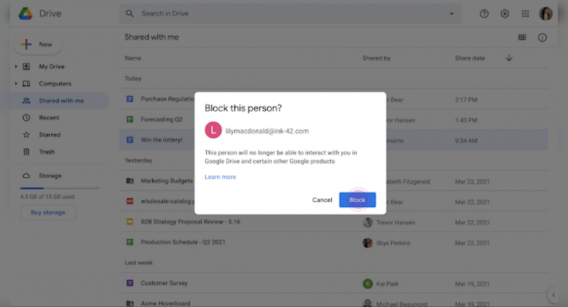 Google Drive gets the ability to block spam users