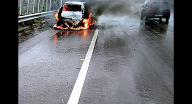 Humans suffer burns when the car caught fire in Hyderabad