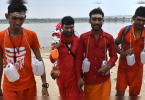 A handful of Kanwariyas arrived at Sangam River to collect holy water in Prayagraj