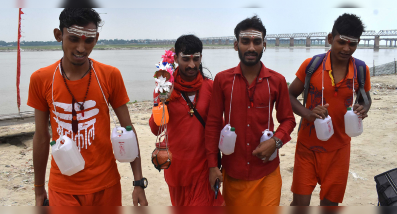 A handful of Kanwariyas arrived at Sangam River to collect holy water in Prayagraj