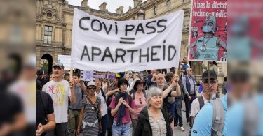 Anger as a French protester compared the vaccine to the horror of the Nazi