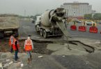Part of the toll road cave in near ambience mall