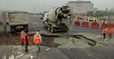 Part of the toll road cave in near ambience mall