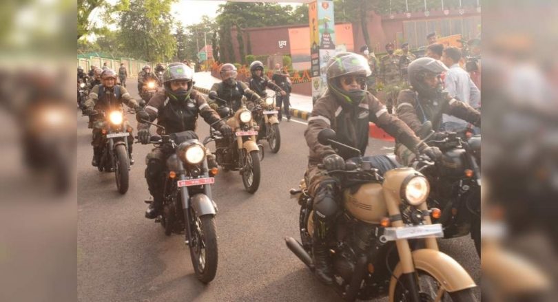 Riding a bicycle commemorating 22nd cargil vijay diwas