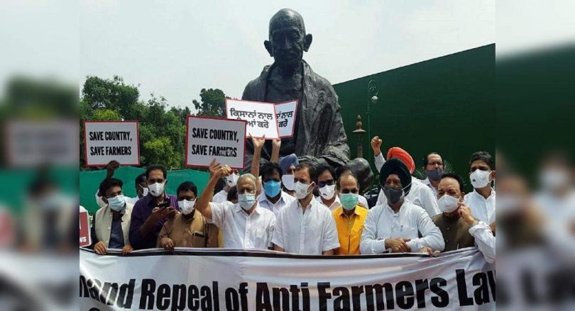 Congress for protests in front of the statue of Gandhi in Parliament for farmer agitation, Pegasus Problems