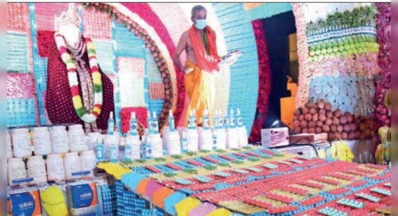 Drugs and masks adorn the Bengaluru temple