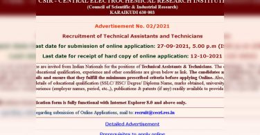 Cecri Recruitment 2021: apply online for 54 technical posts and technicians