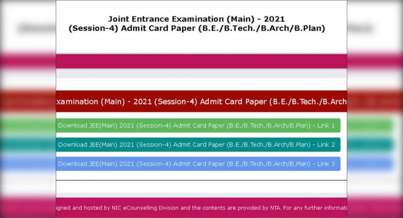 Jee Main 2021 Session 4 Admit Card was released on jeemain.nta.nic.in; Exam from August 26