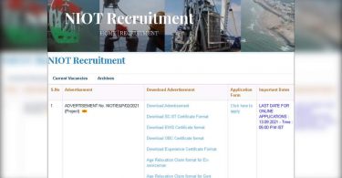 Recruitment Niot 2021: Applies online for 237 project scientists, research research & other posts
