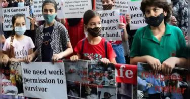 Afghan refugees protested in front of the UNHCR office in Delhi