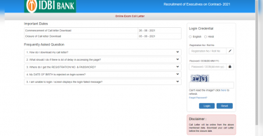IDBI 2021 Admit Executive card was released, download here
