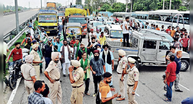 Action Police Haryana about Farmers: Block 2-HR Road in PB