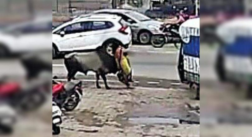 Woman 'bull-dozed' at the godhra bus stop
